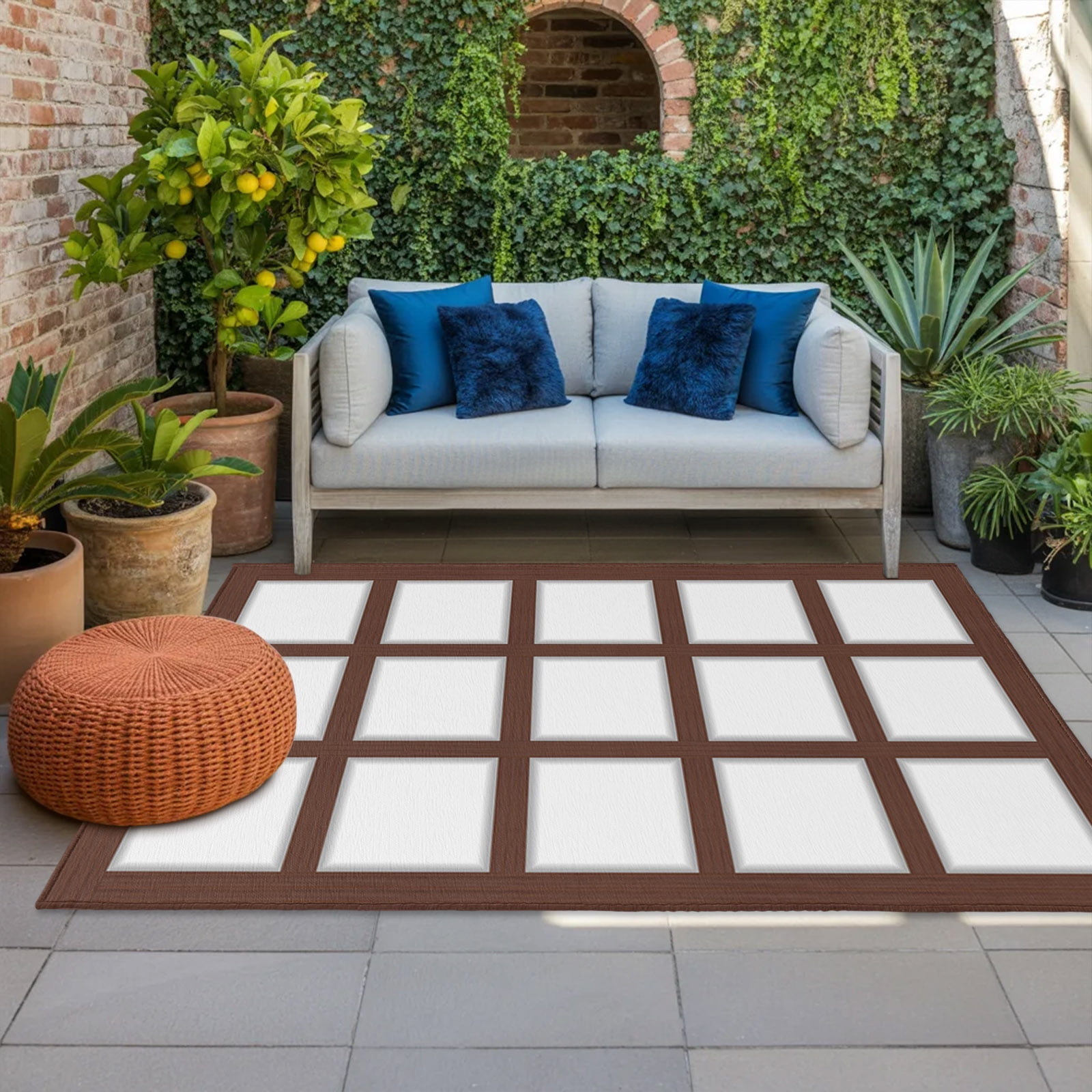 Shoji Screen Indoor Outdoor Rugs 3x5 Ft, Japanese Style Dark Brown Wood ...