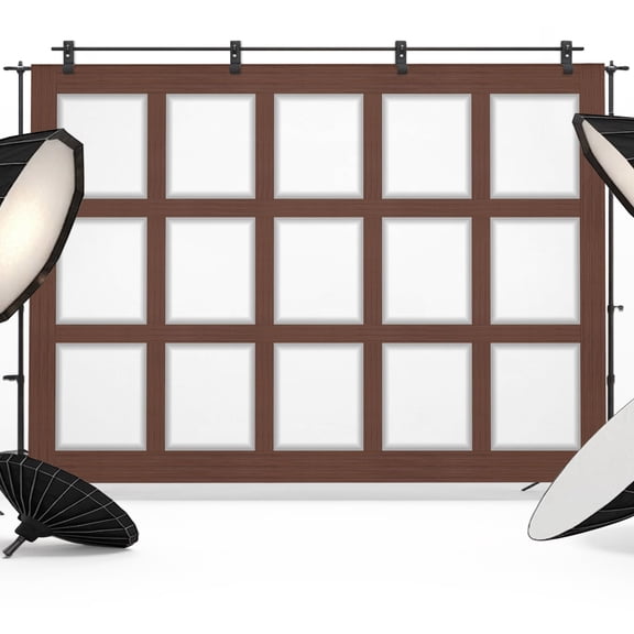 Shoji Screen Photography Backdrop 7x5FT, Japanese Style Dark Brown Wood Texture Photo Backdrops, Background for Photography Studio Photo Studio Background, Back Drop for Photoshoot