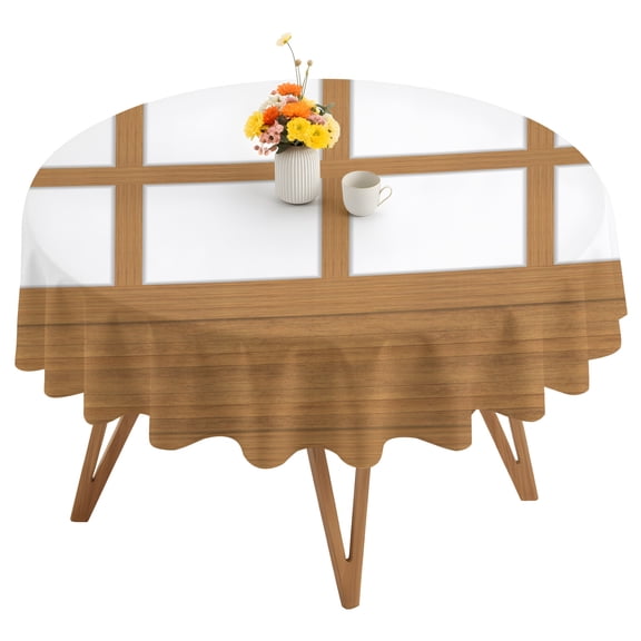 Shoji Screen Round Tablecloth 54 inches Japanese Style Light Oak Wood Texture Waterproof Oil-Proof Table Cloth Round Table Cover for Holiday Party Picnic Dinner Decor Indoor and Outdoor Use