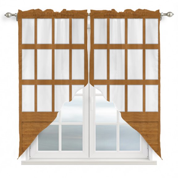Shoji Screen Swag Valances for Windows 2 Pack Japanese Style Light Oak Wood Texture Swag Kitchen Curtains 36 Inches Long Rod Pocket Short Window Treatment for Kitchen Bathroom 28"x36"