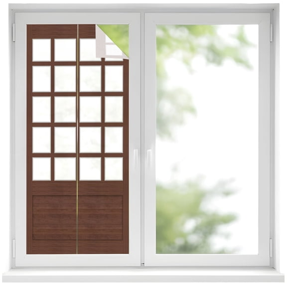 Shoji Screen Window Privacy Film Japanese Style Dark Brown Wood Texture Decorative Glass Window Film UV Blocking Static Cling Non-Adhesive Sticker Covering for Home Door 17.7 x 39.3 inches