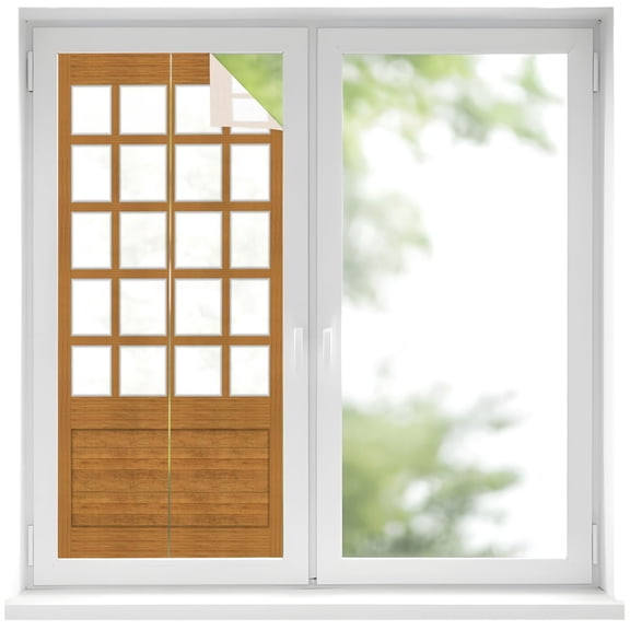 Shoji Screen Window Privacy Film Japanese Style Light Oak Wood Texture Decorative Glass Window Film UV Blocking Static Cling Non-Adhesive Sticker Covering for Home Door 19.6 x 39.3 inches