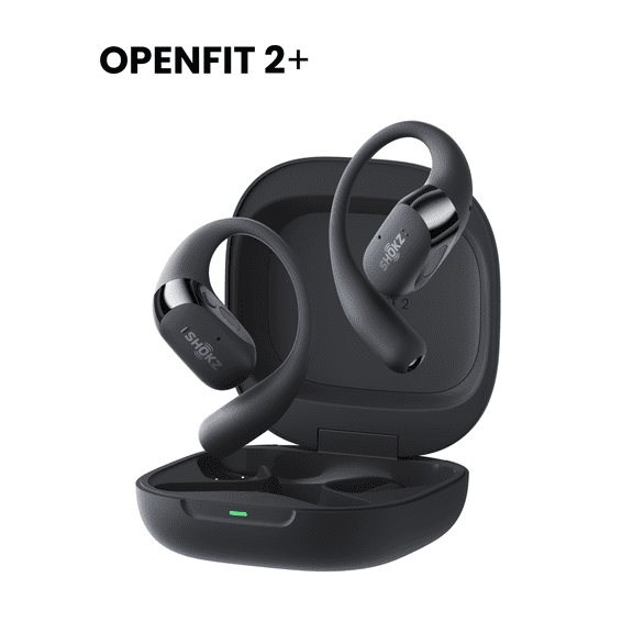 SHOKZ New OpenFit 2+ Open-Ear Headphones, Dolby Audio Enabled, Comfortable Earbuds with Soft Ear Hooks, 48H Playtime, IP55 Water-Resistant, USB-C Fast Charging, Wireless Charging, Black