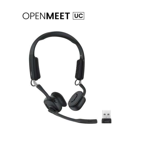 Shokz OpenMeet UC - Open-Ear Bluetooth Computer Headset - Noise Cancelling Mic + Mute Button - USB-A Dongle Compatible with PC & Mac - Wireless Work Headphones