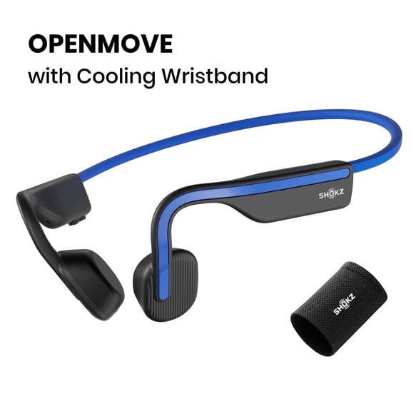 Shokz OpenMove Bone Conduction Bluetooth Headphones for Sports with Cooling Wristband,Blue