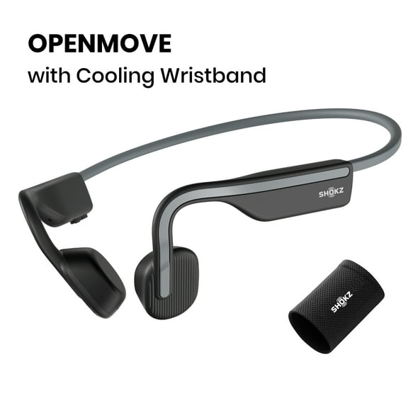 Shokz OpenMove Bone Conduction Wireless Bluetooth Headphones for Sports with Cooling Wristband (Grey)