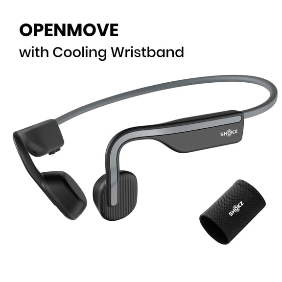 Shokz OpenMove Bone Conduction Wireless Bluetooth Headphones for Sports with Cooling Wristband (Grey)