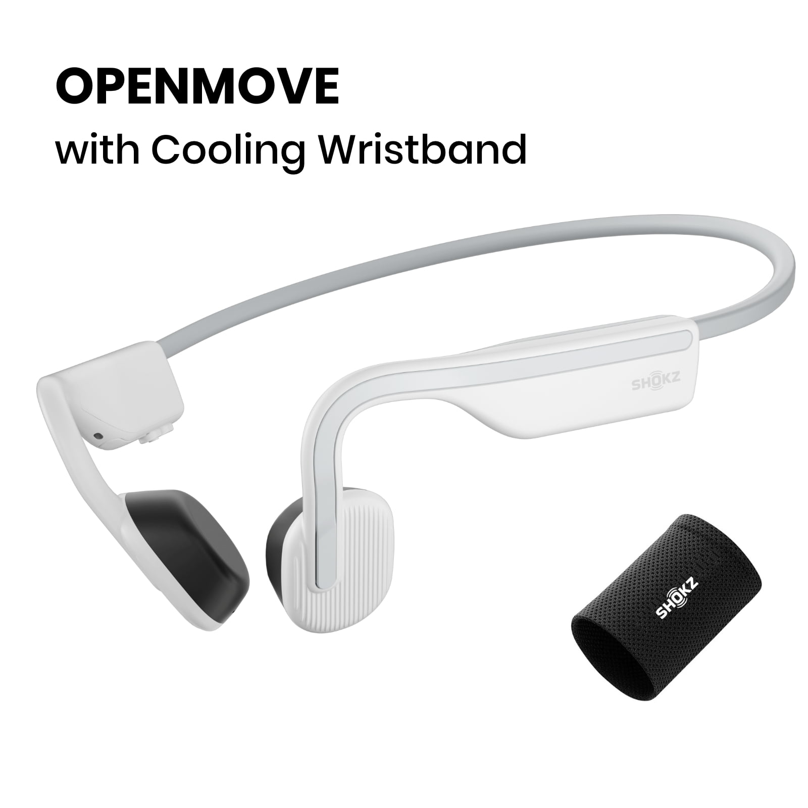 Shokz OpenMove Bone Conduction Wireless Bluetooth Headphones for Sports  with Cooling Wristband (White)