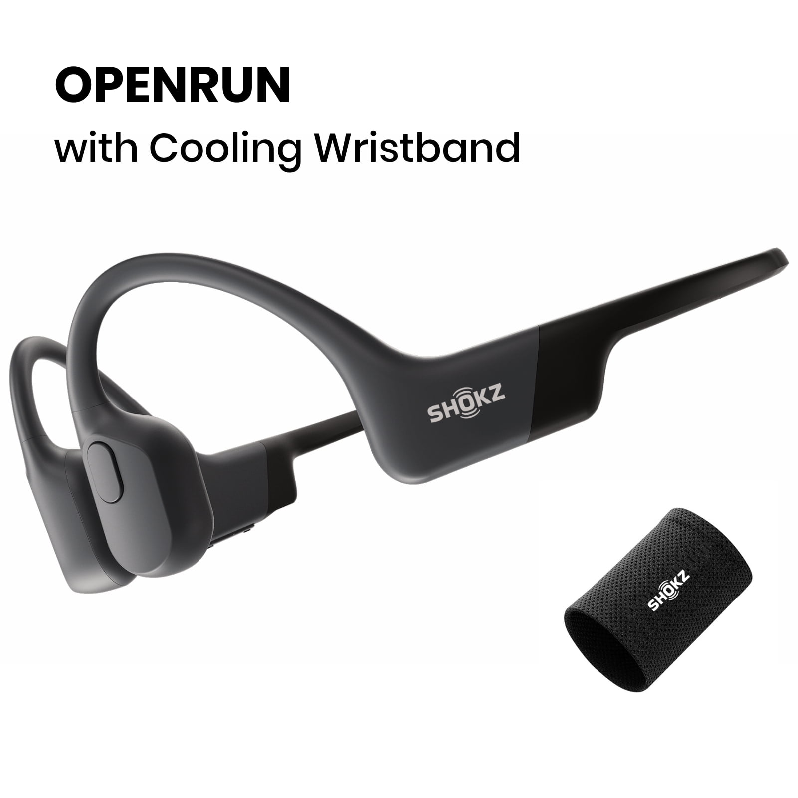 Shokz OpenRun Bone Conduction Waterproof Bluetooth Headphones for Sports  with Cooling Wristband (Formerly Aeropex), Grey