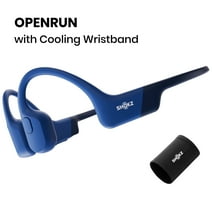 Shokz OpenRun Bone Conduction Waterproof Bluetooth Headphones for Sports with Cooling Wristband (Formerly Aeropex), Blue