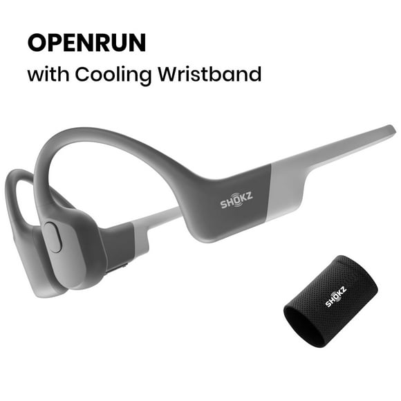 Pre-Owned Shokz OpenRun Bone Conduction Waterproof Bluetooth Headphones for Sports with Cooling Wristband (Formerly Aeropex), Grey