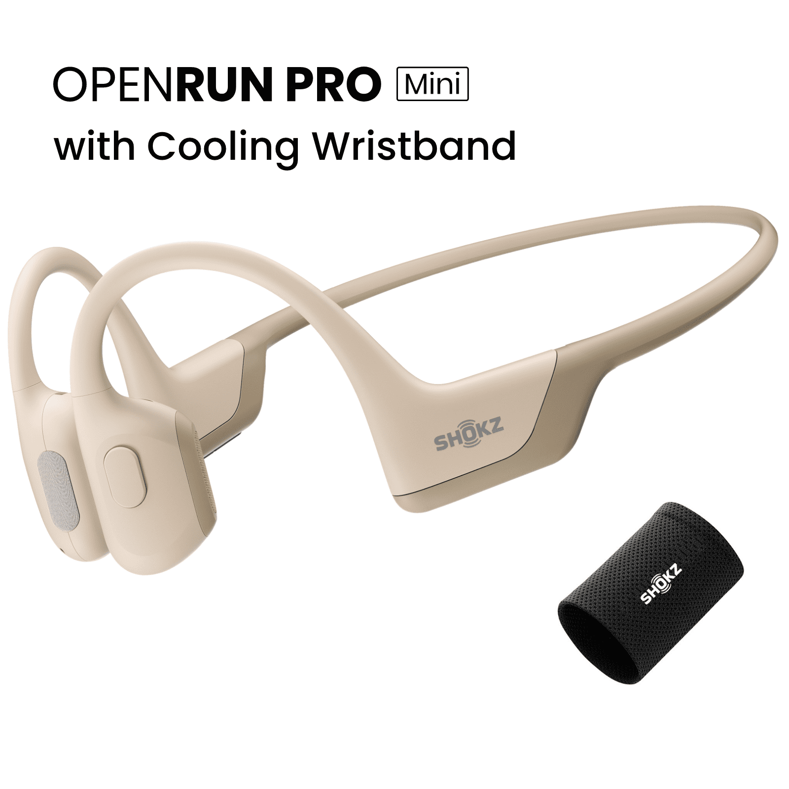 Shokz OpenRun Pro Mini Bone Conduction Open Ear Bluetooth Headphones for  Sports with Cooling Wristband (Beige,Mini)