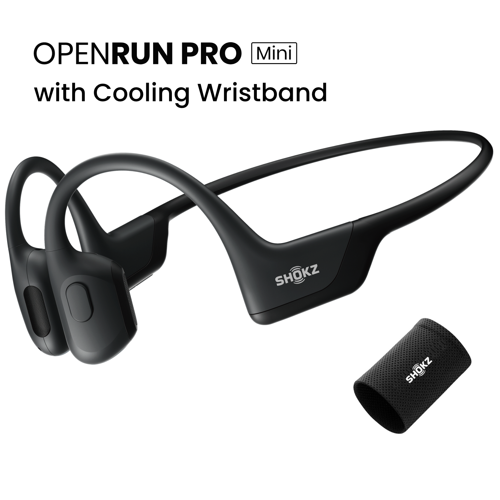 Shokz OpenRun Pro Mini Bone Conduction Open Ear Bluetooth Headphones for Sports with Cooling Wristband (Black,Mini) - image 1 of 7