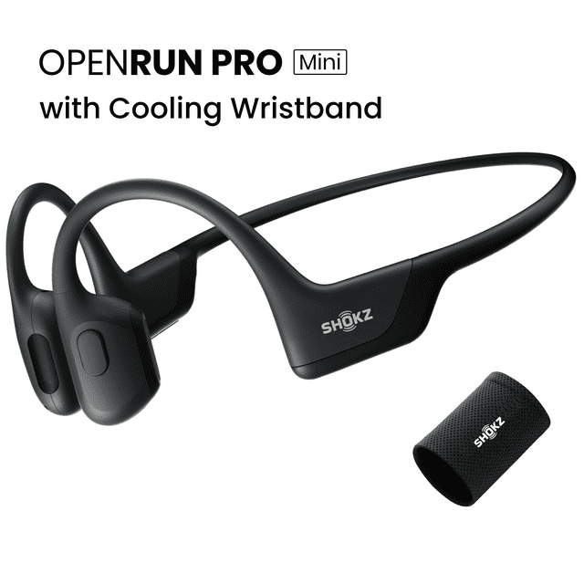 Shokz OpenRun Pro Mini Bone Conduction Open Ear Bluetooth Headphones for Sports with Cooling Wristband (Black,Mini)