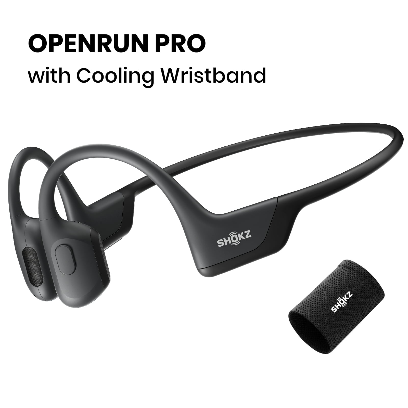 Shokz OpenRun Pro Premium Bone Conduction Open Ear Bluetooth Headphones for  Sports with Cooling Wristband (Black) 