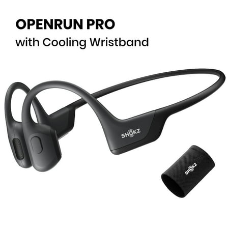 Shokz OpenRun Pro Premium Bone Conduction Open Ear Bluetooth Headphones for Sports with Cooling Wristband (Black)