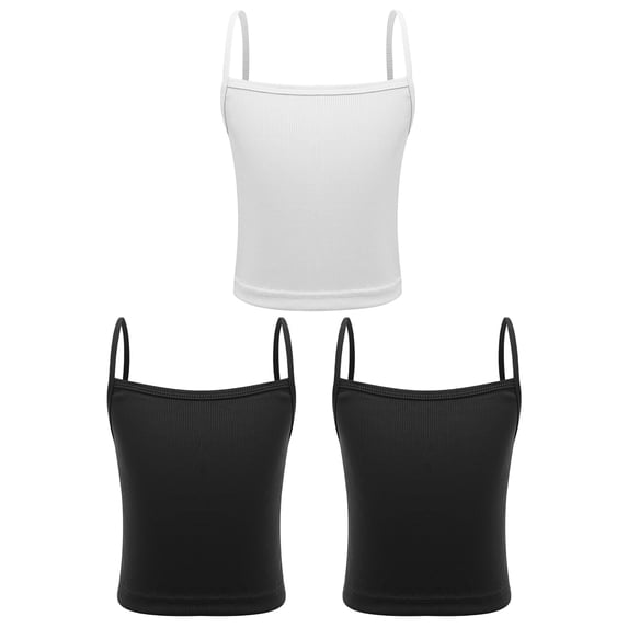 Sholeno 3 Pcs Kids Girls Dance Tank Top Gym Workout Camisole Racerback Spaghetti Straps Crop Tank Top Black&Black&White L