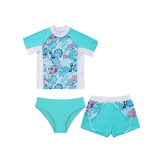 Sholeno 3Pcs Girls Rash Guard Swimsuit Quickly Dry Bathing Suit Beach Sports Swimwear Tankinis Set Light Green 10