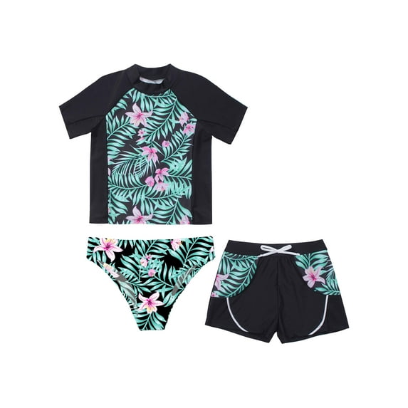 Sholeno 3Pcs Girls Rash Guard Swimsuit Quickly Dry Bathing Suit Beach Sports Swimwear Tankinis Set Lily 6