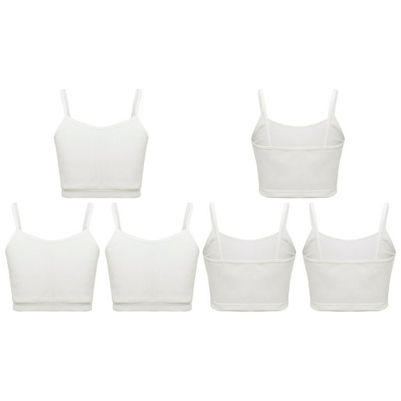 Sholeno 3Pcs/Set Kids Girls Ribbed Bra Vest Spaghetti Straps Crop Top Solid Color Camisole Underwear White L