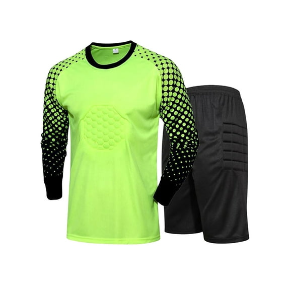 Sholeno Youth Men Football Goalkeeper Jersey Soccer Uniform Set Padded Long Sleeve Goalie Shirt and Shorts Fluorescent Green M