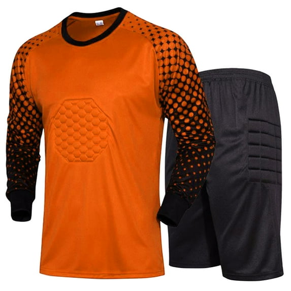 Sholeno Adult Men Football Goalkeeper Jersey Soccer Uniform Protective Padded Long Sleeve Goalie Orange L