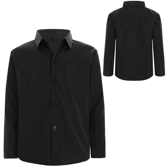 Sholeno Big Boys' Long Sleeve Oxford Shirt School Button Up Top Blouse Uniform Cotton Twill Dress Shirts Black 13-14