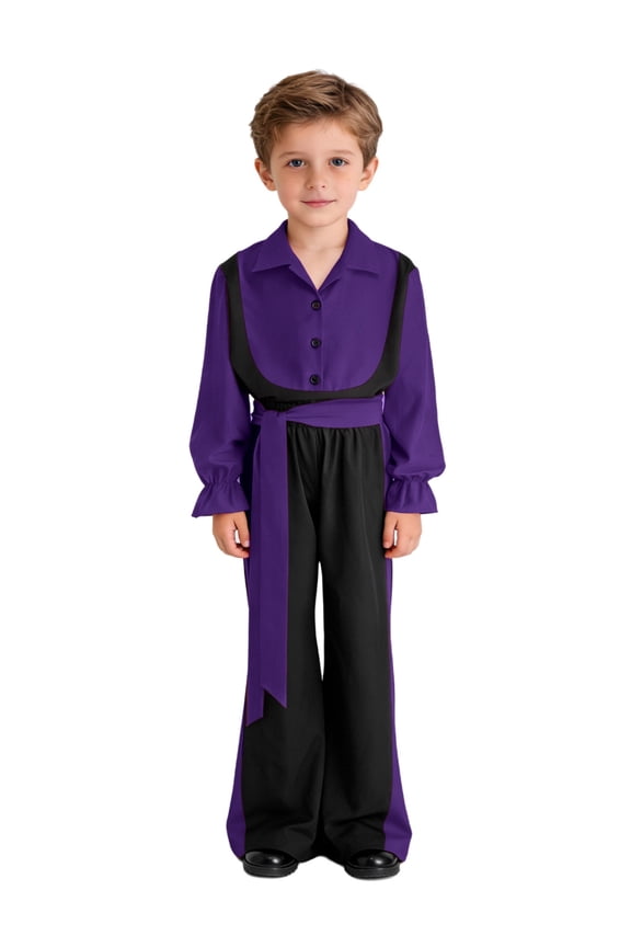 Boys 3-Piece Mexican Flamenco Dance Suit Festival Party Performance Samba Rumba Latin Dancewear Purple 14