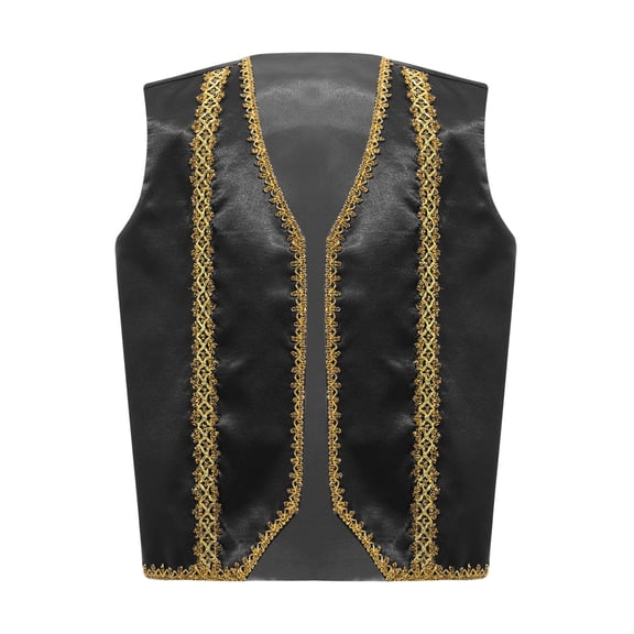 Sholeno Boys Arabian Prince Vest Kids Halloween Open Front Golden Dressy Waistcoat Party Outfits Black 14