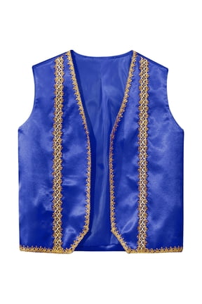 Boys Arabian Prince Vest Kids Halloween Open Front Golden Dressy Waistcoat Party Outfits Royal Blue 8