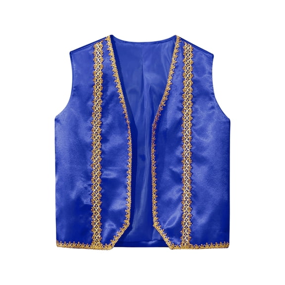 Sholeno Boys Arabian Prince Vest Kids Halloween Open Front Golden Dressy Waistcoat Party Outfits Royal Blue 8