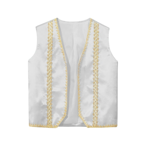 Sholeno Boys Arabian Prince Vest Kids Halloween Open Front Golden Dressy Waistcoat Party Outfits White 14
