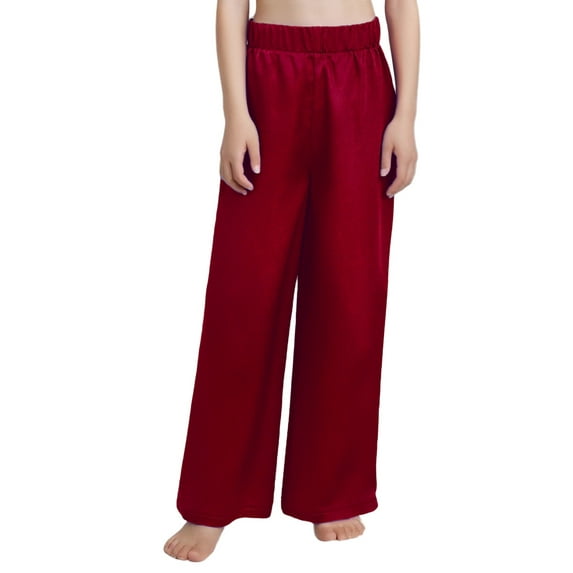 Sholeno Boys Girls Praise Dance Palazzo Pants Church Worship Satin Wide Leg Trousers Liturgical Bottoms Burgundy 14