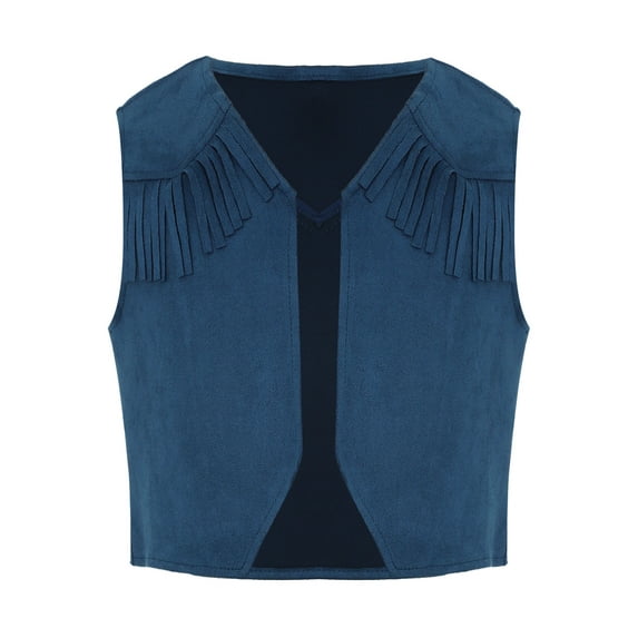 Sholeno Boys Girls Western Cowboys Costume Tassel Fringe Cowgirl Vest Tops Sleeveless Waistcoat Coat Navy Blue 10