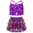 thumbnail image 1 of Sholeno Children Girls Sparkly Jazz Hip Hop Dance Clothes Crop Top Camisole Tutu Skirt Cheerleading Uniforms Purple 6, 1 of 7