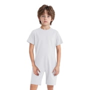 Sholeno Children Special Needs Adaptive Clothing Short Sleeve Cotton Anti-strip Romper Zipper Back Jumpsuit White 6