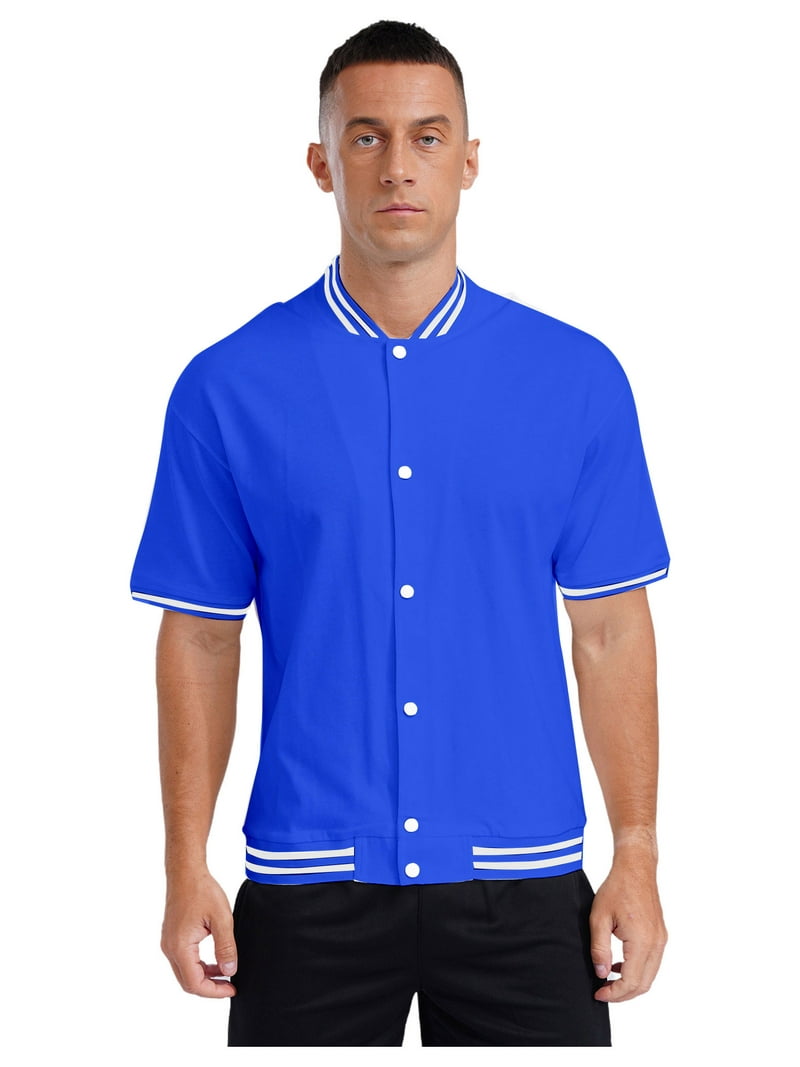 Sholeno Fashion Varsity Jacket for Men Short Sleeve Press Button