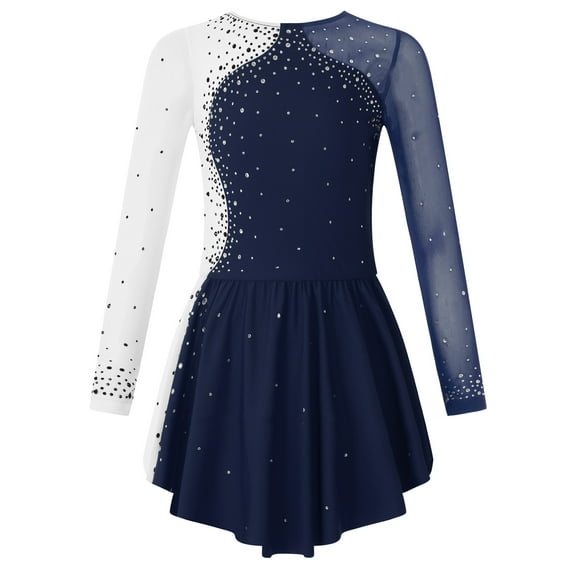 Sholeno Girl's Ballet Dance Gymnastics Leotard Dancewear Skating Costume Figure Skating Dress for Navy Blue 12