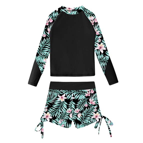 Sholeno Girls 2 Pieces Rash Guard Swimsuit Long Sleeve Beach Tankini Swimwear Summer Bathing Suit Black 14