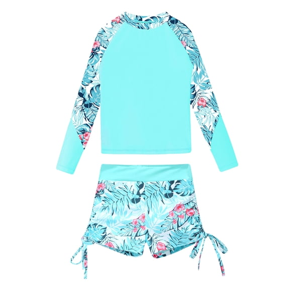 Sholeno Girls 2 Pieces Rash Guard Swimsuit Long Sleeve Beach Tankini Swimwear Summer Bathing Suit Lake Green 10