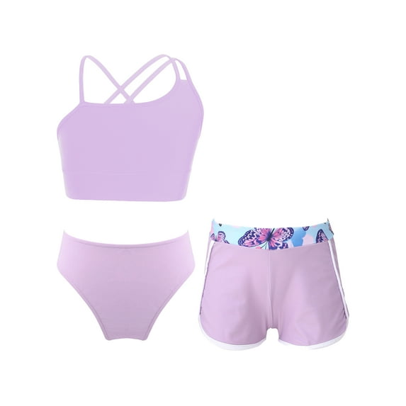 Sholeno Girls 3 Piece Bikini Swimsuit Summer Beach Tankini Swimwear Quick Dry Surfing Bathing Suit Lavender 10