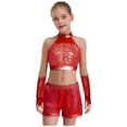 thumbnail image 1 of Sholeno Girls 3Pcs Dance Set Sequin Crop Top with Shorts Gloves Outfits for Hip Hop Jazz Workout Performance Red 10, 1 of 7