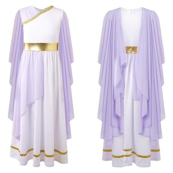 Sholeno Girls Ancient Greek Princess Dress Greece Athena God Toga Party Robe Maxi Gown Lavender 16