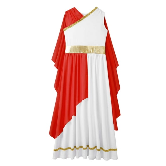 Sholeno Girls Ancient Greek Princess Dress Greece Athena God Toga Party Robe Maxi Gown Red 12
