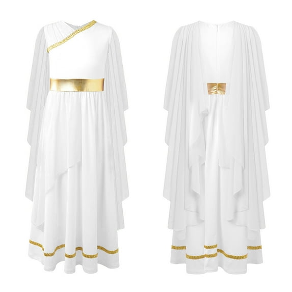 Sholeno Girls Ancient Greek Princess Dress Greece Athena God Toga Party Robe Maxi Gown White 6