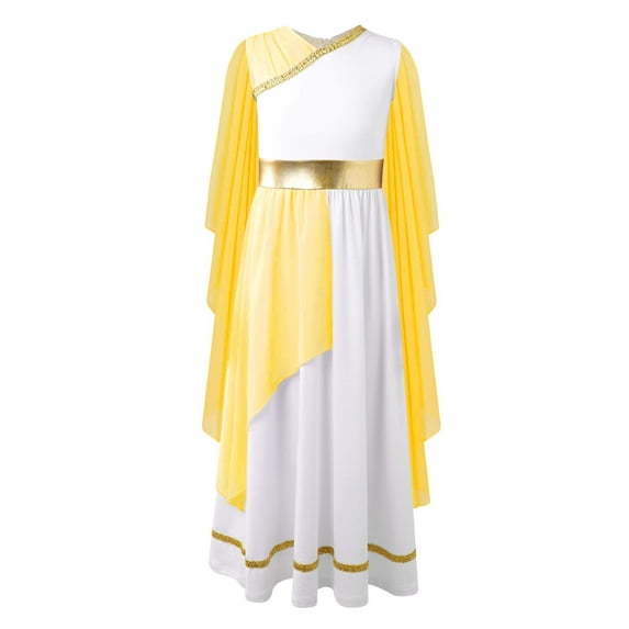Sholeno Girls Ancient Greek Princess Dress Greece Athena God Toga Party Robe Maxi Gown Yellow 8