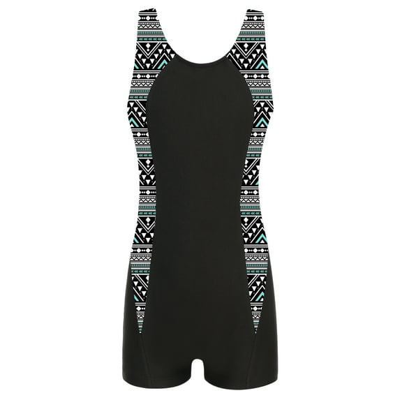Sholeno Girls Athletic One Piece Swimsuit Racer Back Swminwear Boyleg Competitive Bathing Suit Black Geometry 16