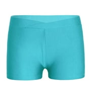 Sholeno Girls Athletic Shorts V Cross Waist Bike Dance Gymnastics Boyhorts for Training Tumbling Blue Green 7-8