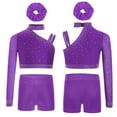 thumbnail image 1 of Sholeno Girls Athletic Workout Suit Gymnastics Crop Top with Shorts Hairband Dance Tumbling Outfit Purple 6, 1 of 4