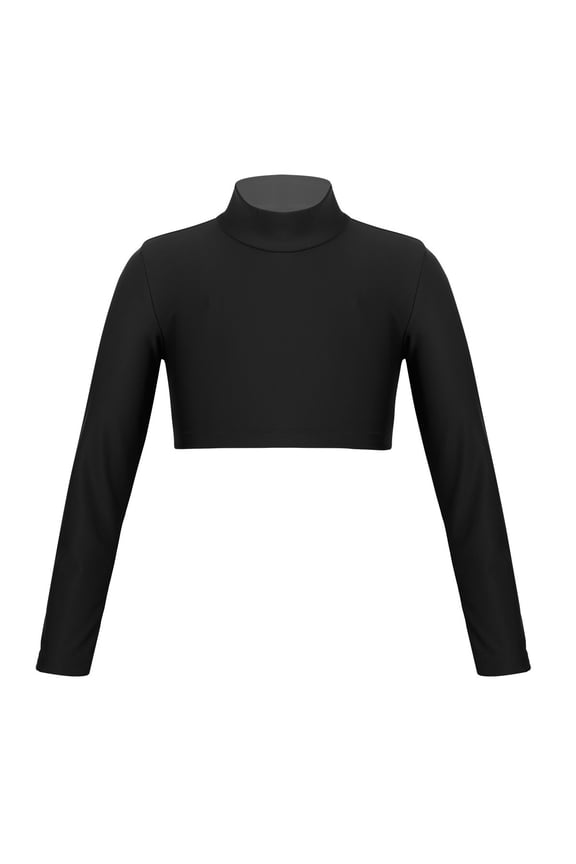Girls Ballet Dance Tops Turtleneck Long Sleeve Shirts Athletic Gymnastics Sports Tee Shirts Black 8